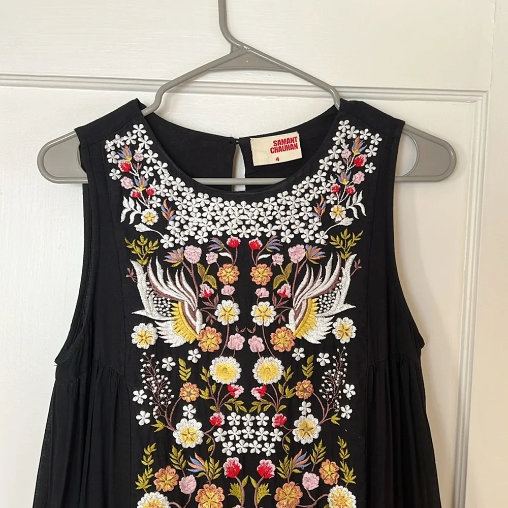 EUC Anthropologie Samant Chauhan Black Embroidered Maxi Dress Floral Gorgeous! - Picture 2 of 6